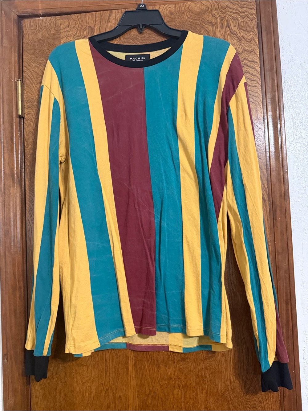 PacSun Vertical Stripe Long Sleeve Tee in Teal, Mustard & Burgundy